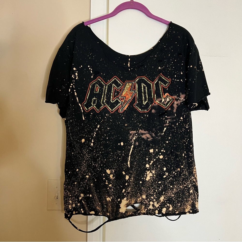 AC/DC Hand Custom Bleached Distressed Short sleeve t shirt size Xl